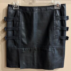 BCBGMaxAzria Devan faux soft leather Black Buckle Accent Pencil Skirt mini 4